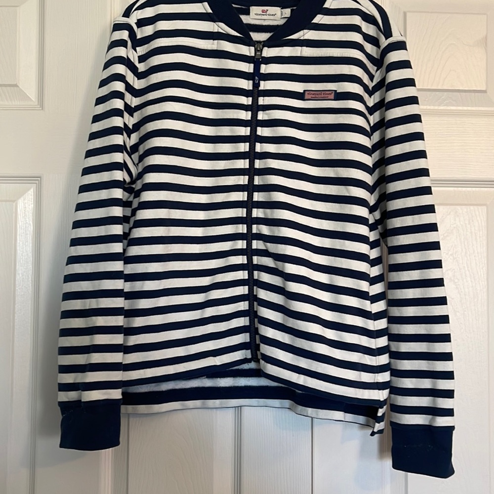 Vineyard Vines navy and white stripe full zip jacket